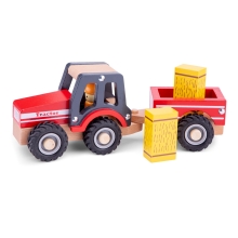 Piros traktor pótkocsival és két szénakazallal, New Classic Toys (19430)