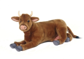 Puha játék barna tehén fekve, hossza 44 cm, Hansa (55505)